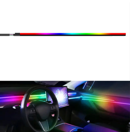 Car interior with a 35CM light strip displaying full colors, including a rainbow spectrum.