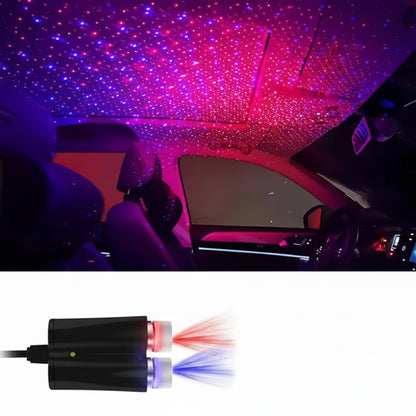 Car interior with starlight effect and LED projector on a dark background