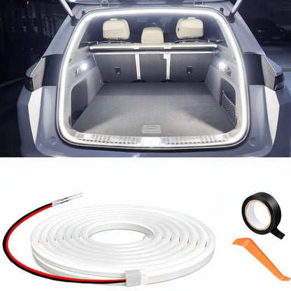 Car trunk with LED light strip and accessories on a white background