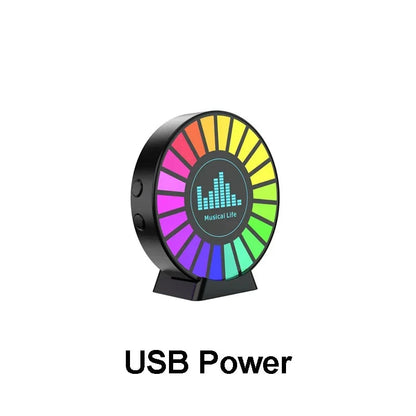 Colorful circular light with USB power indicator on a white background