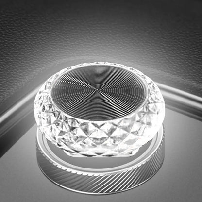 Crystal-like LED light on a reflective surface with 'White Light USB Angel Eye' text.