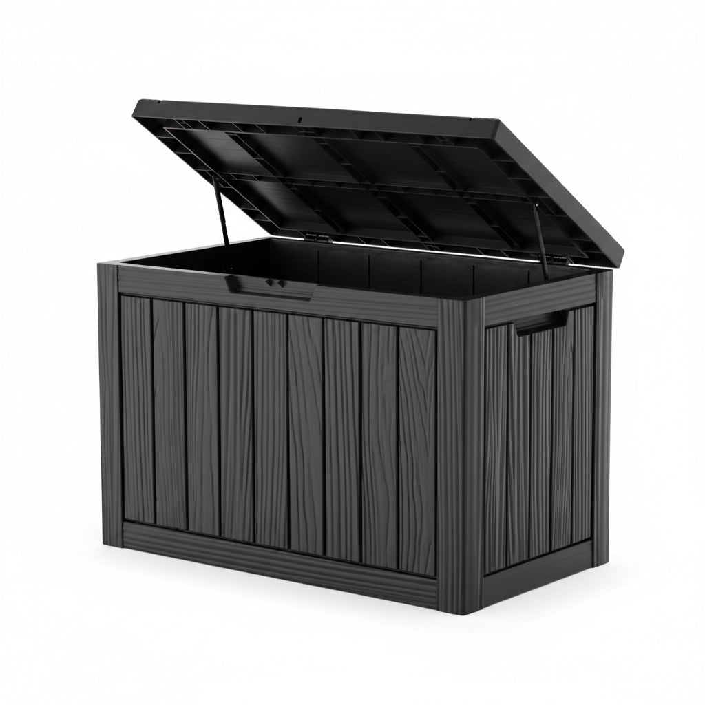 Dark gray storage box with a lid on a white background