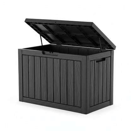 Dark gray storage box with a lid on a white background