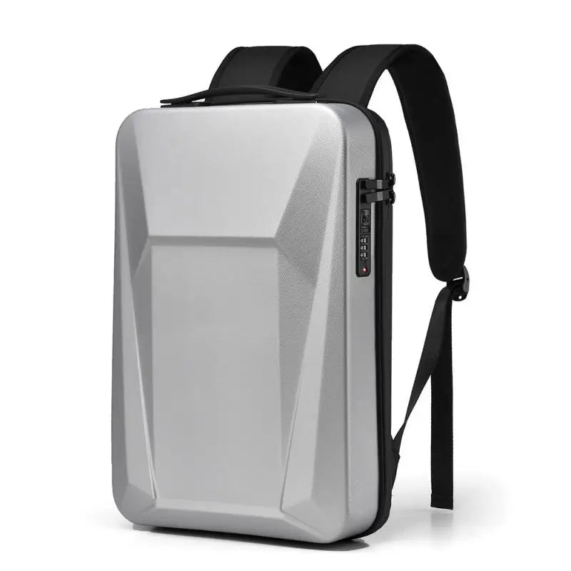 Gray backpack with black straps on a white background