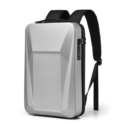 Gray backpack with black straps on a white background