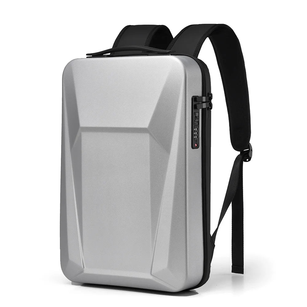 Gray backpack with black straps on a white background