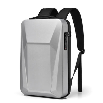 Gray backpack with black straps on a white background