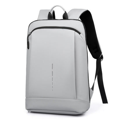 Gray backpack with black straps on a white background