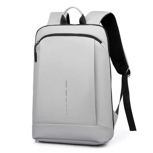 Gray backpack with black straps on a white background