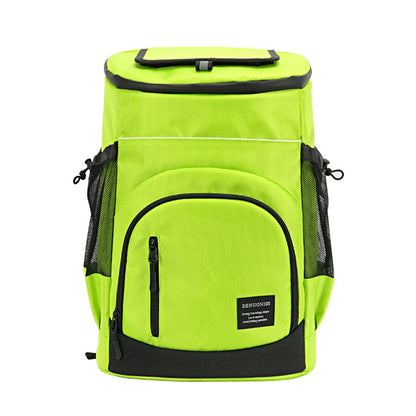 Green backpack with black accents on a white background