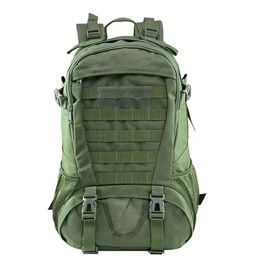 Green tactical backpack on a white background