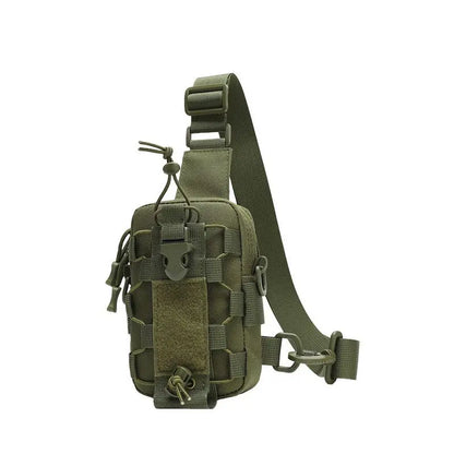 Green tactical sling bag on a white background