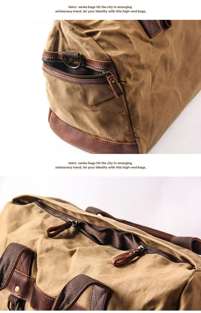 Waxed Canvas & Genuine Leather Men's Duffle Bag – Large Weekend & Travel Bag, Fits 18" Laptop