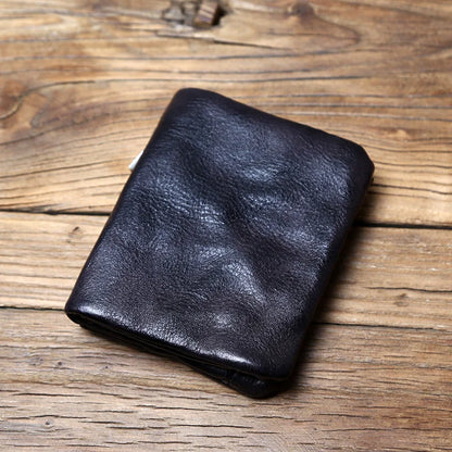 Genuine Cowhide Short Wallet – Retro Leather, Card & Coin Organizer, Unisex Bifold