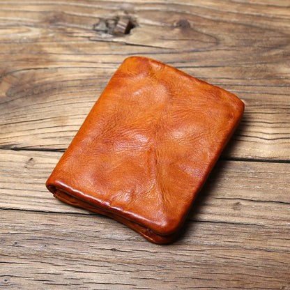 Genuine Cowhide Short Wallet – Retro Leather, Card & Coin Organizer, Unisex Bifold
