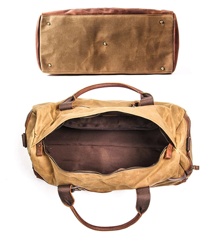 Waxed Canvas & Genuine Leather Men's Duffle Bag – Large Weekend & Travel Bag, Fits 18" Laptop
