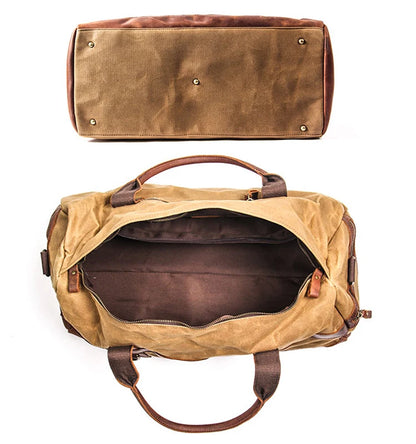 Waxed Canvas & Genuine Leather Men's Duffle Bag – Large Weekend & Travel Bag, Fits 18" Laptop