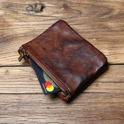 Genuine Cowhide Short Wallet – Retro Leather, Card & Coin Organizer, Unisex Bifold