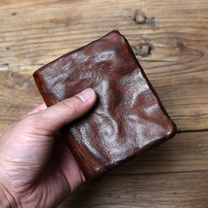 Genuine Cowhide Short Wallet – Retro Leather, Card & Coin Organizer, Unisex Bifold