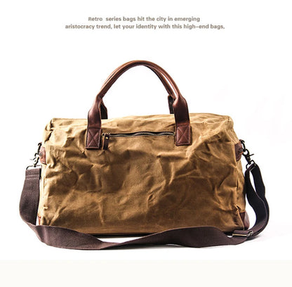 Waxed Canvas & Genuine Leather Men's Duffle Bag – Large Weekend & Travel Bag, Fits 18" Laptop