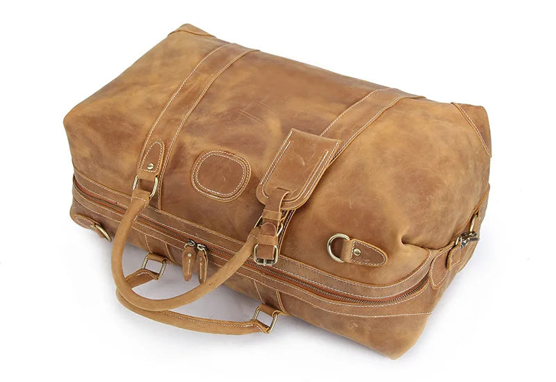 Crazy Horse Genuine Leather Men's Duffle Bag – Extra Large, Fits 18" Laptop, 10+ Outfits