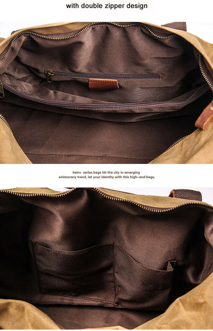 Waxed Canvas & Genuine Leather Men's Duffle Bag – Large Weekend & Travel Bag, Fits 18" Laptop