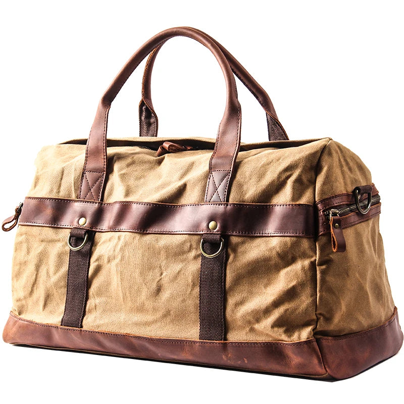 Waxed Canvas & Genuine Leather Men's Duffle Bag – Large Weekend & Travel Bag, Fits 18" Laptop