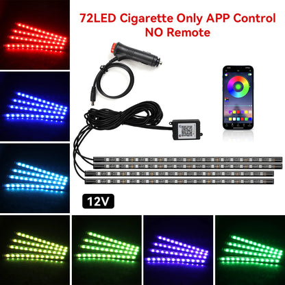 LED strip lights with control cable and smartphone app on a white background