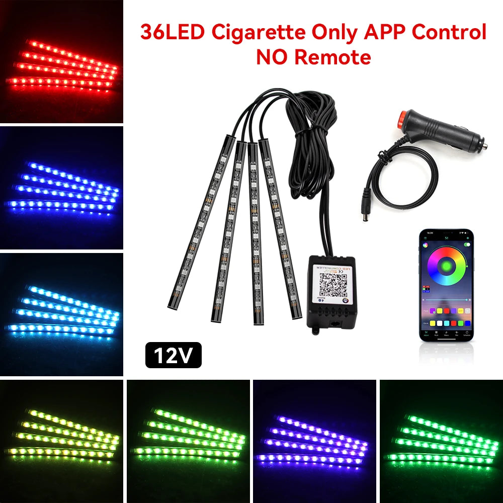 LED strip lights with control device and smartphone app on a white background