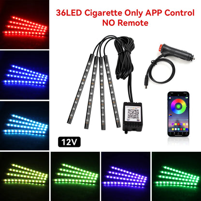 LED strip lights with control device and smartphone app on a white background