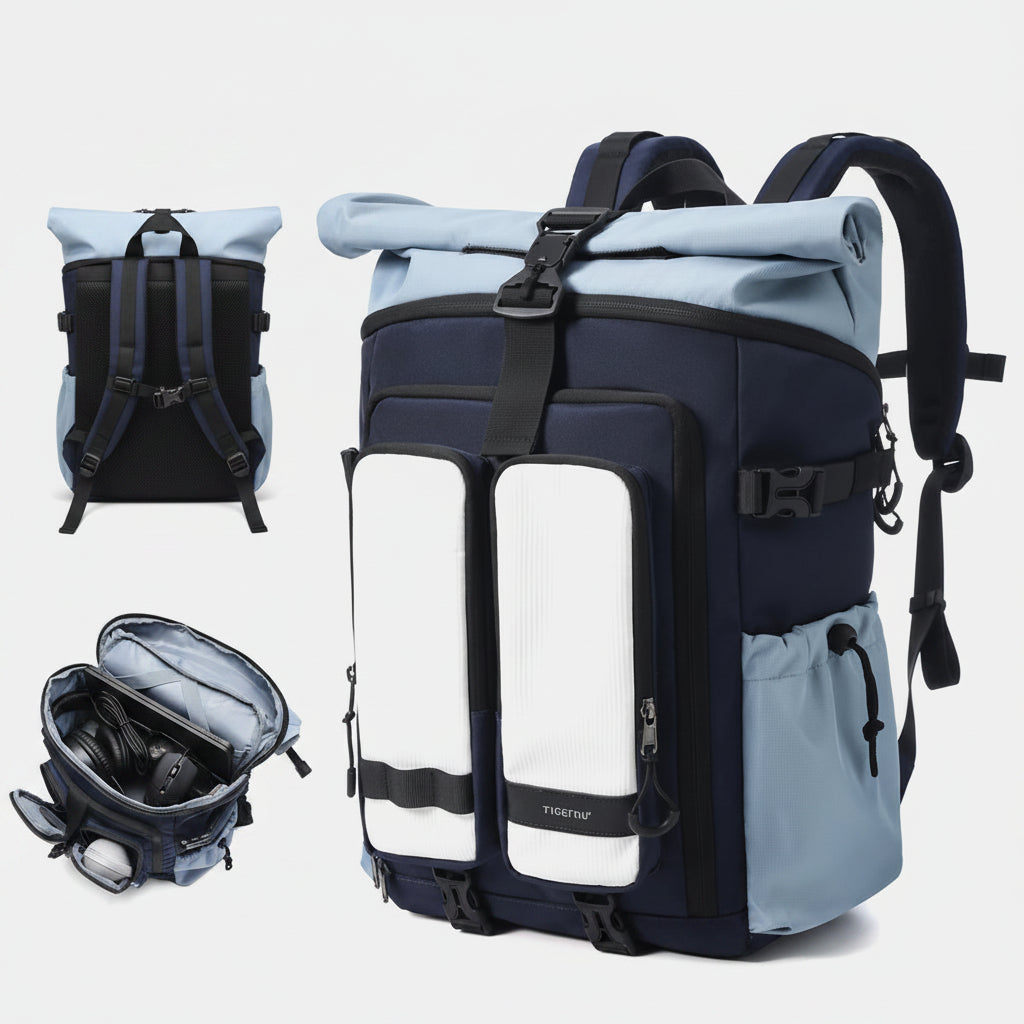 Multifunctional backpack with expandable compartment and visible