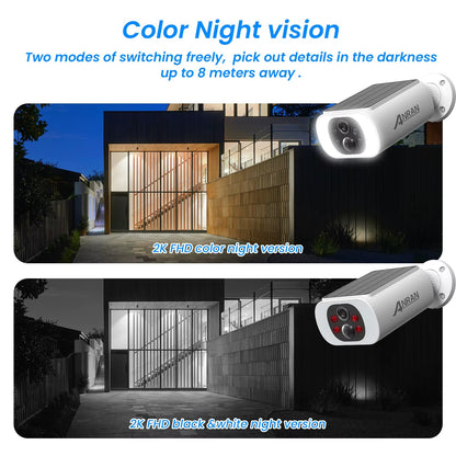 Outdoor Solar Wireless Security Camera with Color Night Vision (3MP)
