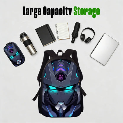 Cyberpunk Robot Pattern Backpack Set – Polyester, 20–35L, Unisex, 1–5 Piece