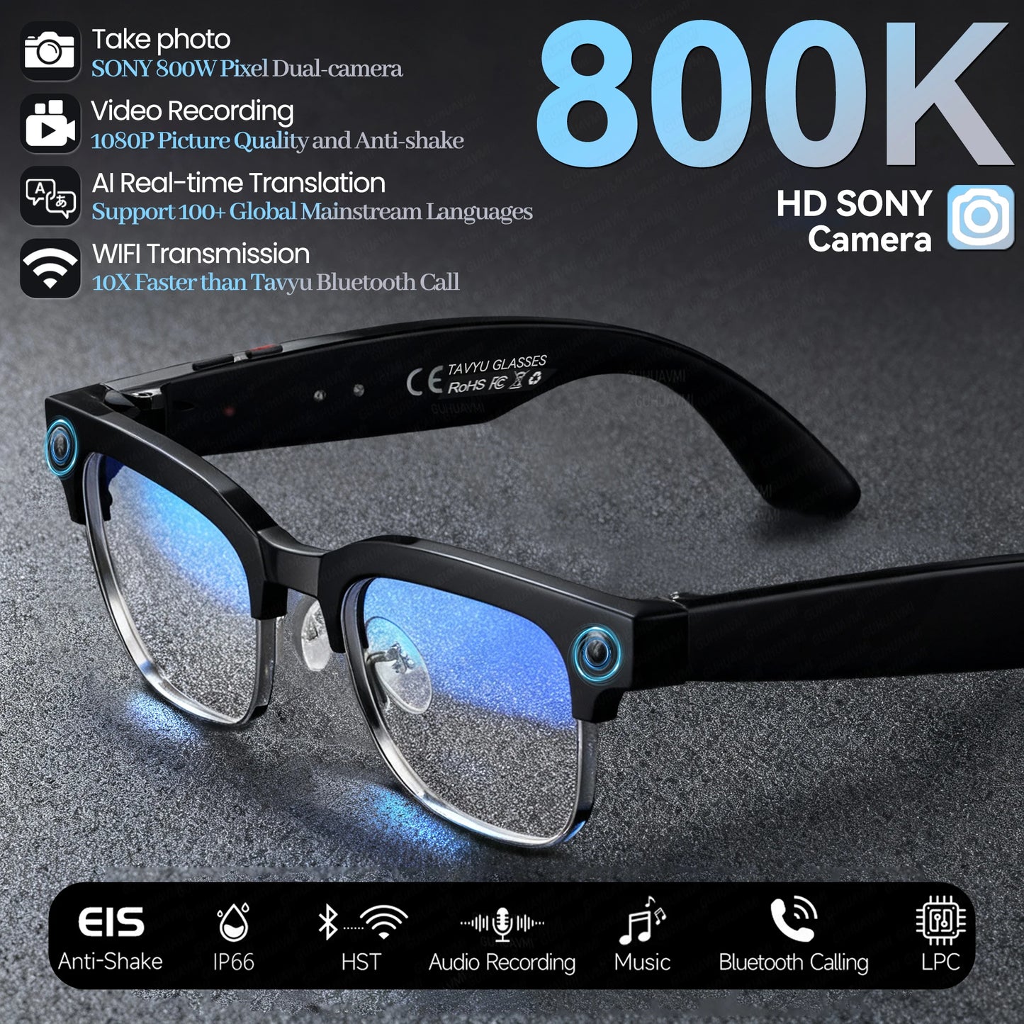 AI Smart Glasses 4K Camera HD Video Recording Bluetooth Audio Calling Music Player Smart Sports Glasses
