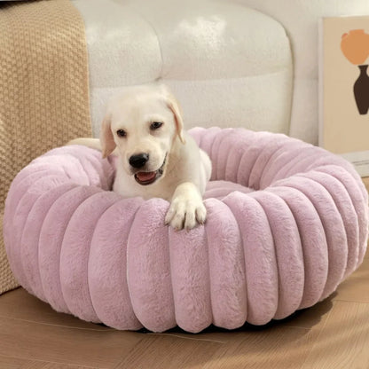 Round Plush Pet Bed – Soft Donut Bed for Cats and Dogs