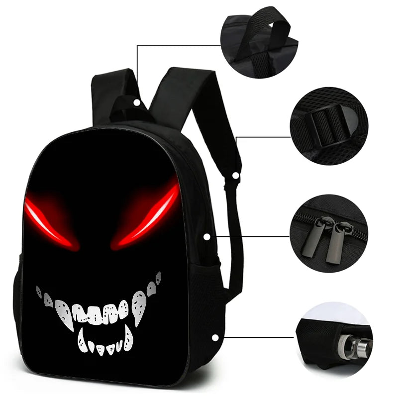 Evil Smiley Face 3-Piece Backpack Set – Backpack, Clutch & Tote, Polyester, Unisex