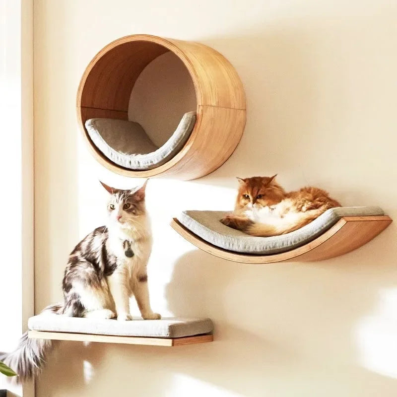 Wall-Mounted Cat Climbing Shelf System – Solid Wood Modular Cat Wall Furniture