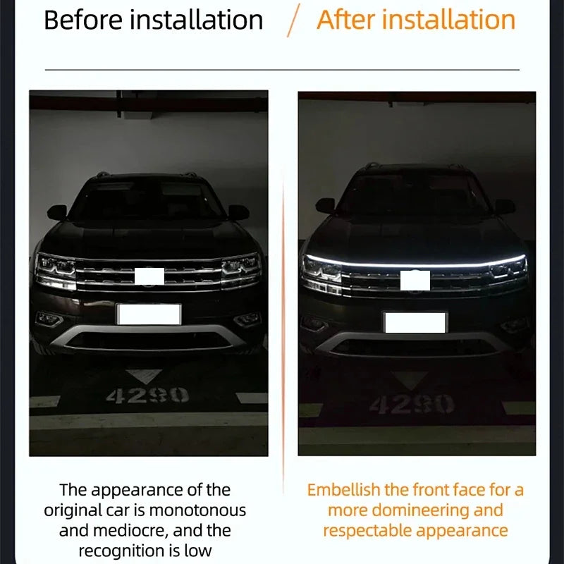 LED Car Hood Light Strip 120cm Sequential Scan Ambient Light 12V
