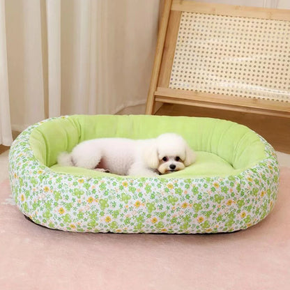 Floral All-Season Pet Bed – Soft Donut Bed for Dogs and Cats