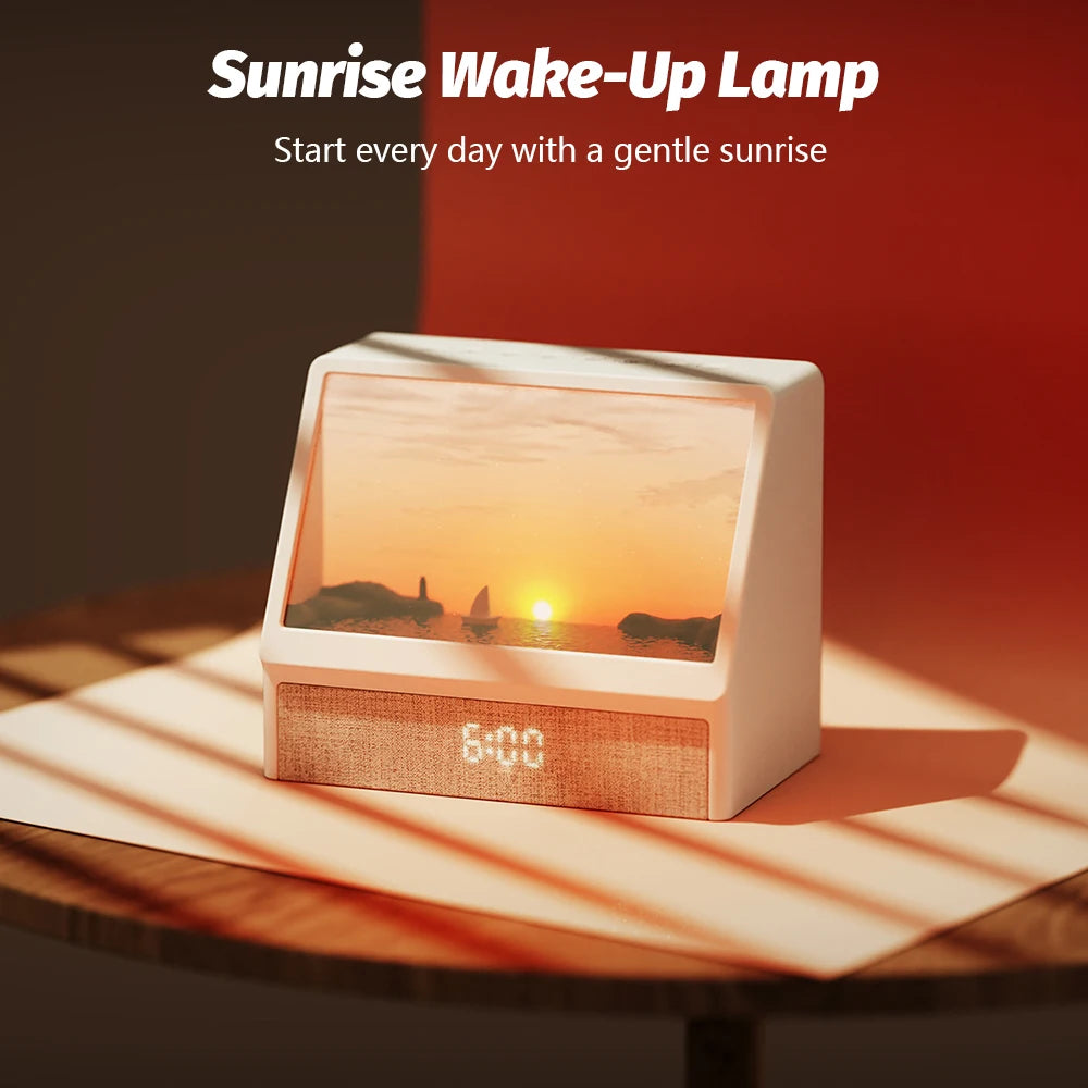 Bluetooth Sunrise Alarm Clock Wake Up Light with White Noise 12 Sounds Dimmable Table Lamp