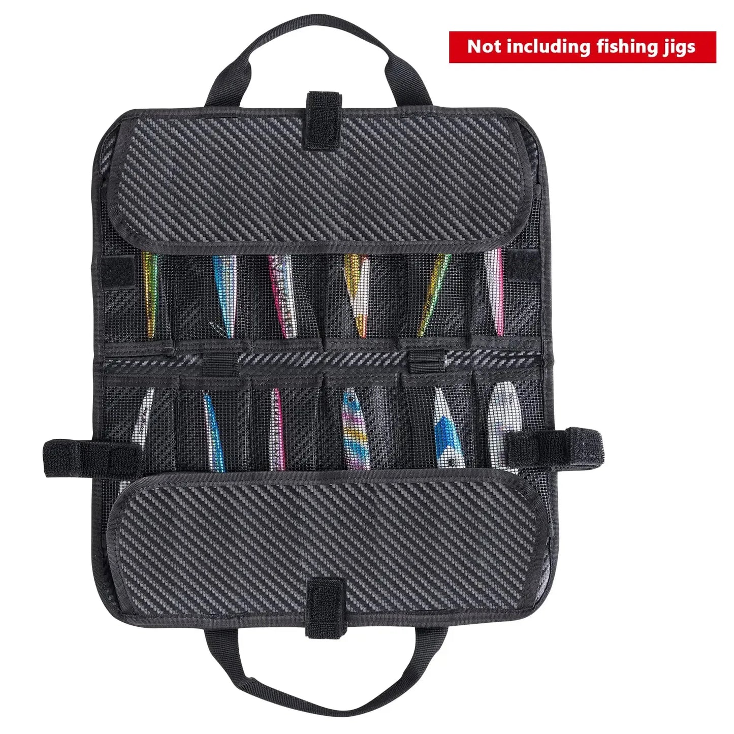 Water-Resistant Fishing Tackle Bag with Carbon Fiber Pattern