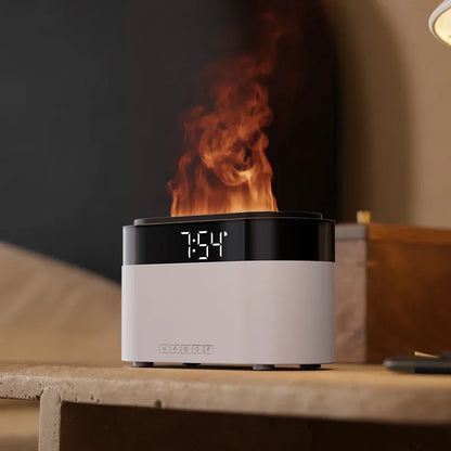 LED Clock Colorful Night Light with Flame Humidifier Ultrasonic Aromatherapy Diffuser with Remote Control