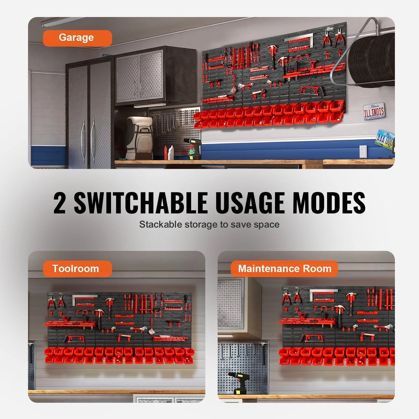 Wall Mounted Storage Bins – 30 or 48 Bin Parts Rack Organizer with Wall Panels & Hooks