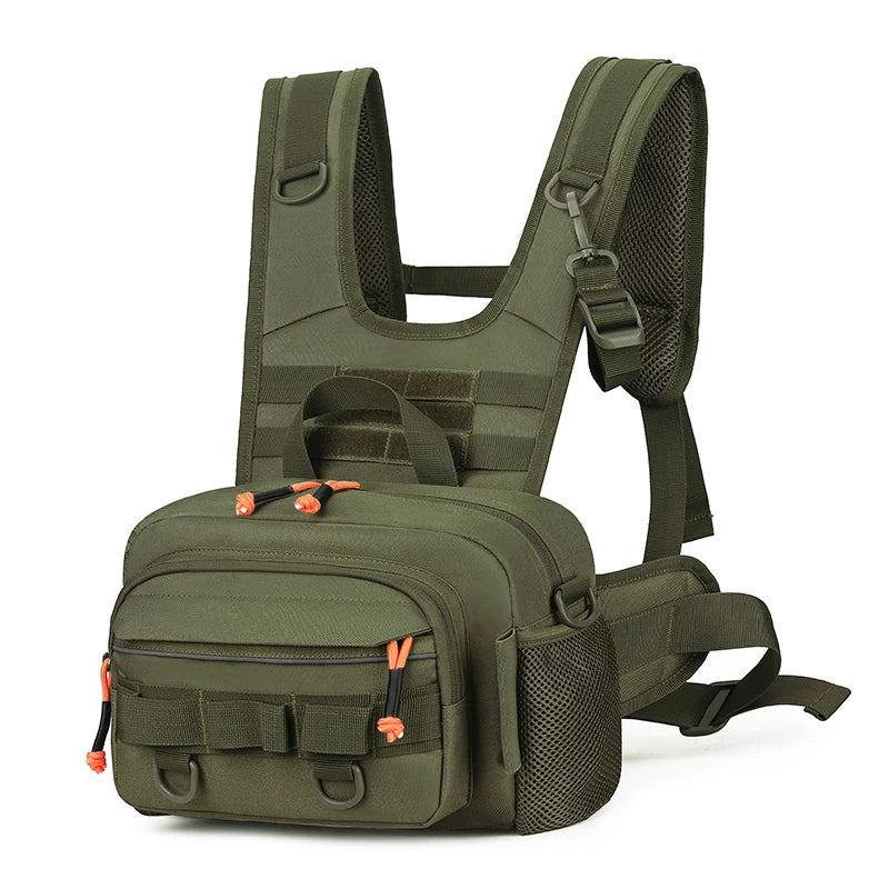 Tactical Fishing Chest Bag with Rod Holder and MOLLE System