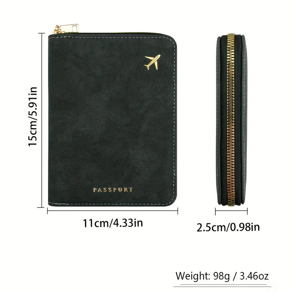 RFID Blocking Passport Wallet – Zipper, PU Leather, Multi-Slot Travel Organizer