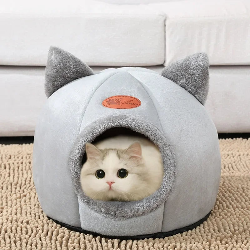 Cozy Cave Cat Bed – Warm Enclosed Pet Nest with Removable Cushion
