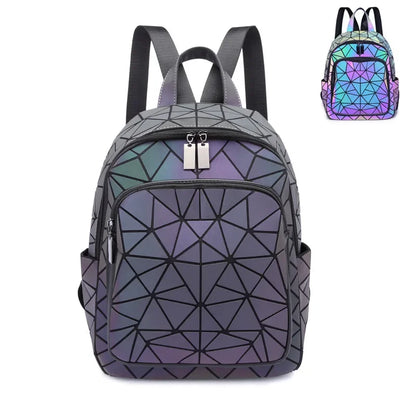 Women's Holographic PVC Backpack – Geometric Luminous Design