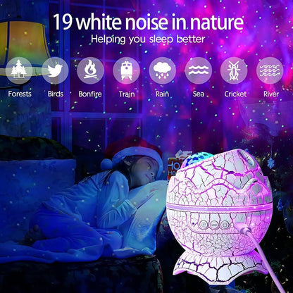 Dinosaur Egg Galaxy Star Projector Night Light with Music Player and White Noise Nebula Lamp