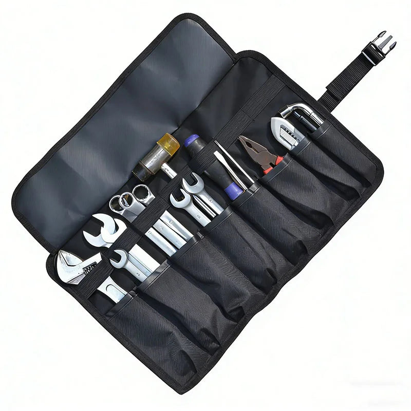 Roll-Up Tool Organizer Pouch – 600D Oxford, Multi-Pocket, Quick-Release Buckle, Wrench Spanner Camping Toolkit