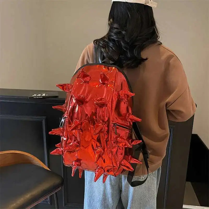 Punk Spike Backpack – Laser Hedgehog Design, Large Capacity Waterproof Fashion Backpack